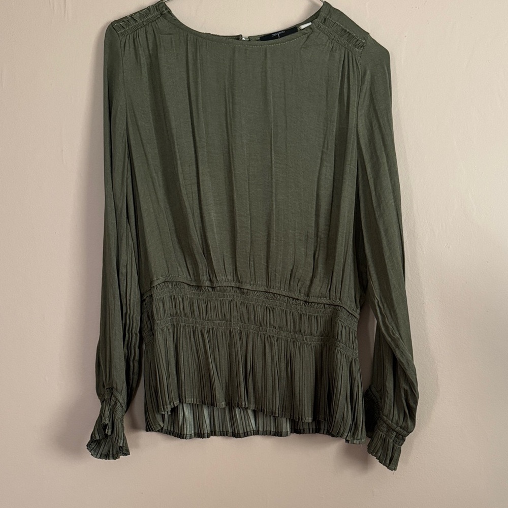 Tahari Olive Green Pleated Blouse